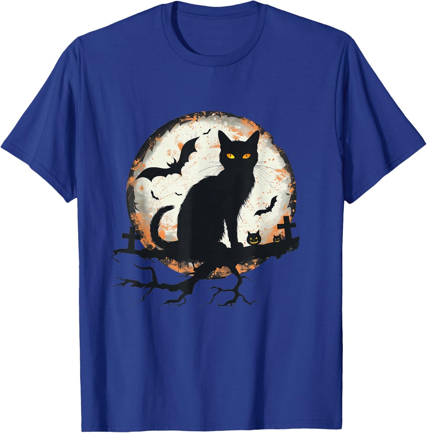 Halloween Cat Pumpkin Bat Moon Cemetery Scary Men Women Kids T-Shirt - T-Shirt | Royal