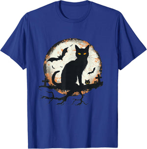 Halloween Cat Pumpkin Bat Moon Cemetery Scary Men Women Kids T-Shirt - T-Shirt | Royal