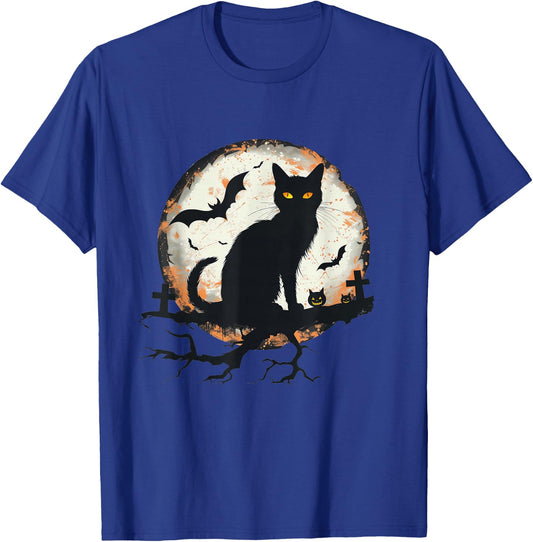 Halloween Cat Pumpkin Bat Moon Cemetery Scary Men Women Kids T-Shirt - T-Shirt | Royal