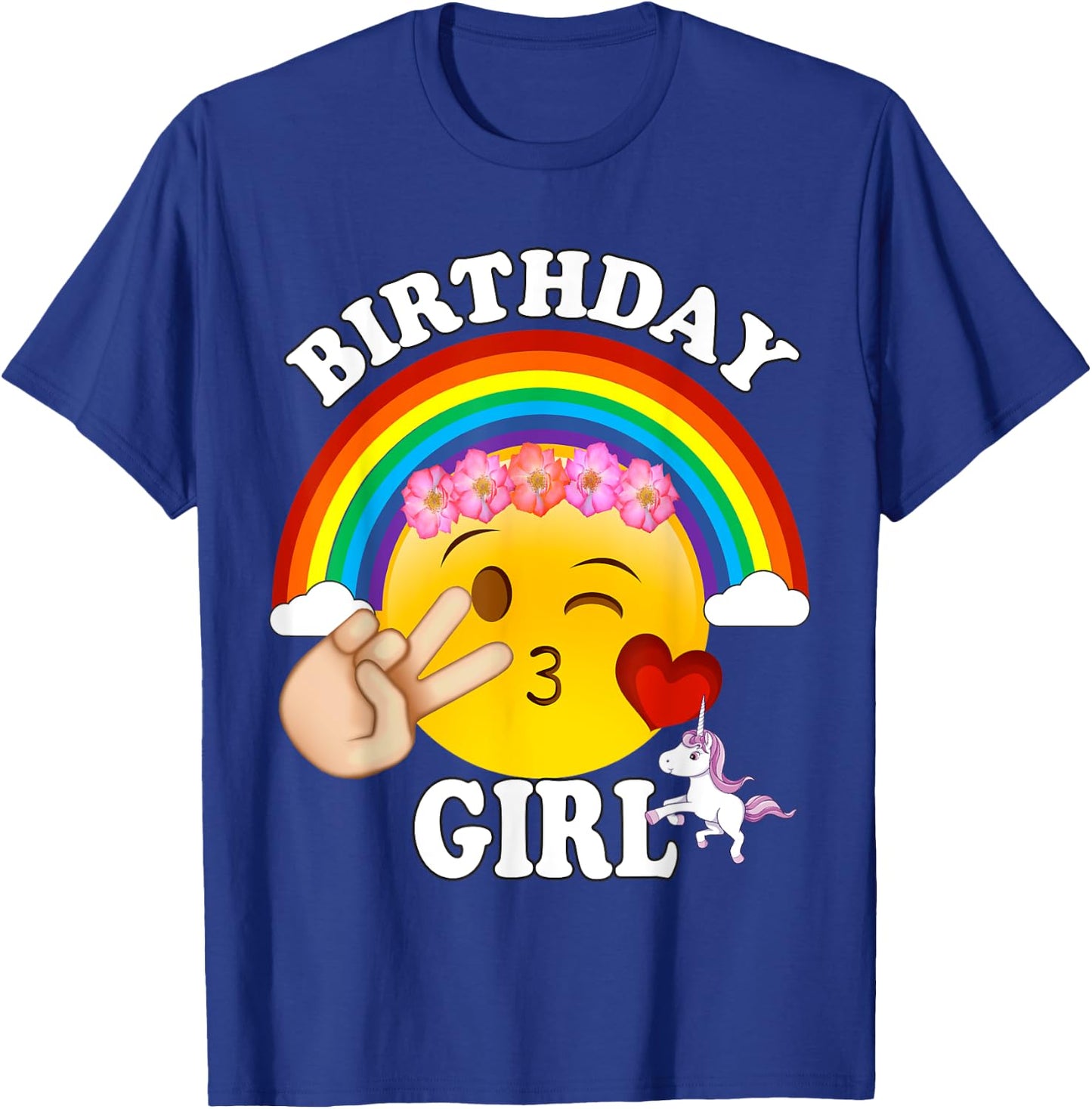 Birthday For Girls Unicorn Rainbow Heart Kiss T-Shirt - T-Shirt | Royal
