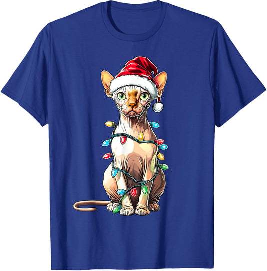 Sphynx Cat Christmas Hat Xmas Women Kids T-Shirt - T-Shirt | Royal