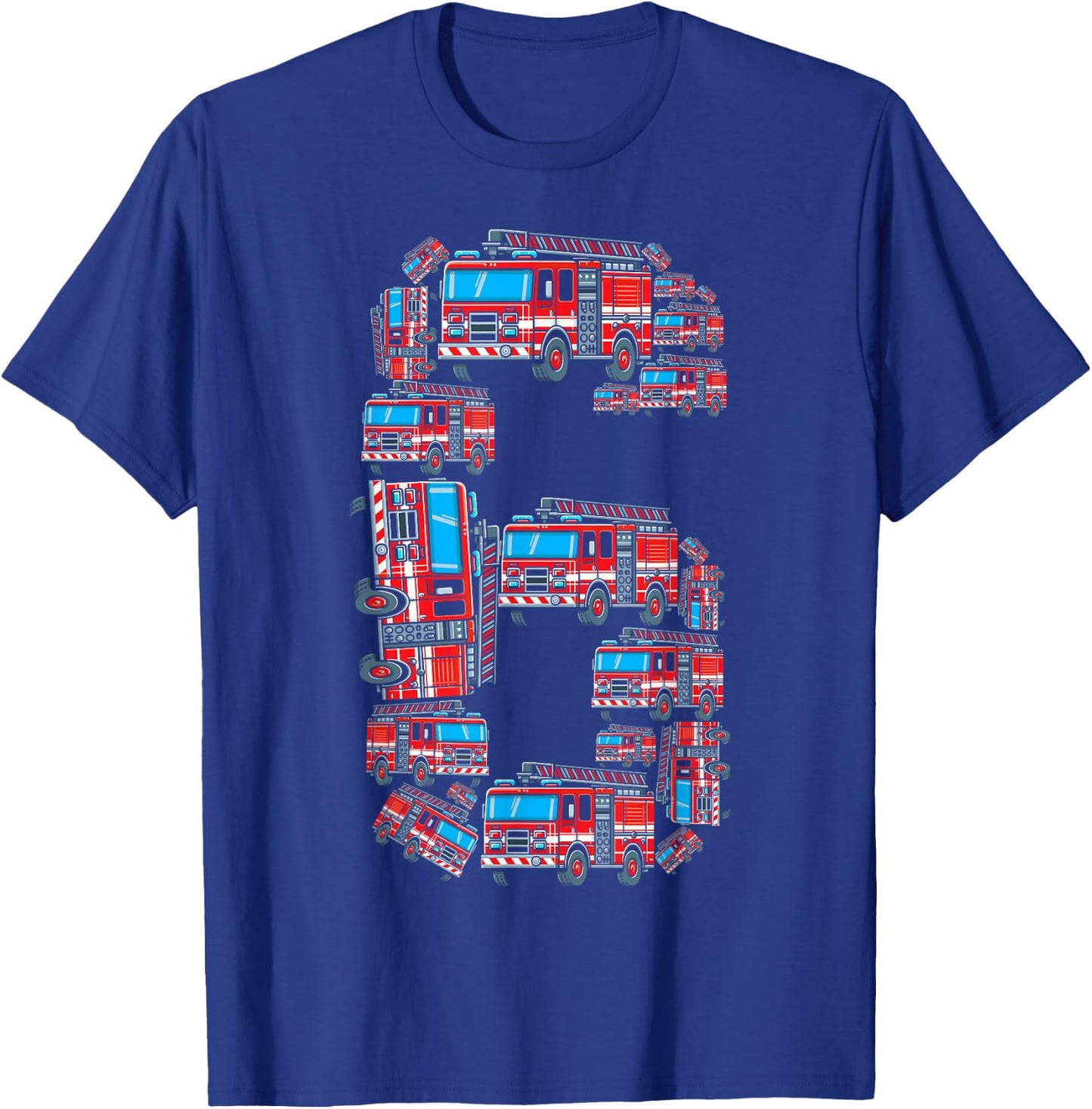 Firetruck 6 Year Old Boy 6th Birthday Fire Truck Fireman 6 T-Shirt - T-Shirt | Royal