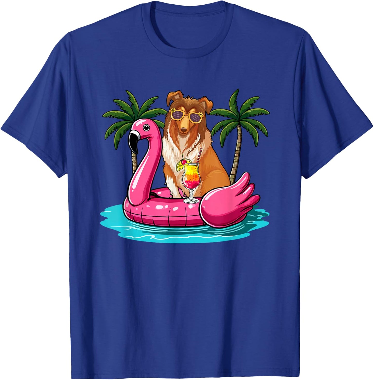 Sheltie Sunglasses On Flamingo Cute Float Costume Summer T-Shirt - T-Shirt | Royal