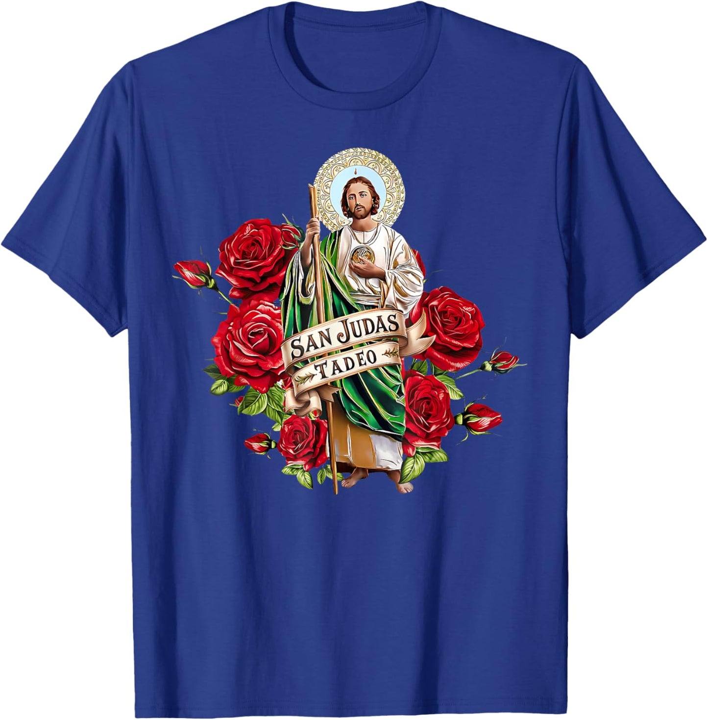 Girls Women Red Roses San Judas Tadeo Con Bandera De Mxico T-Shirt - T-Shirt | Royal