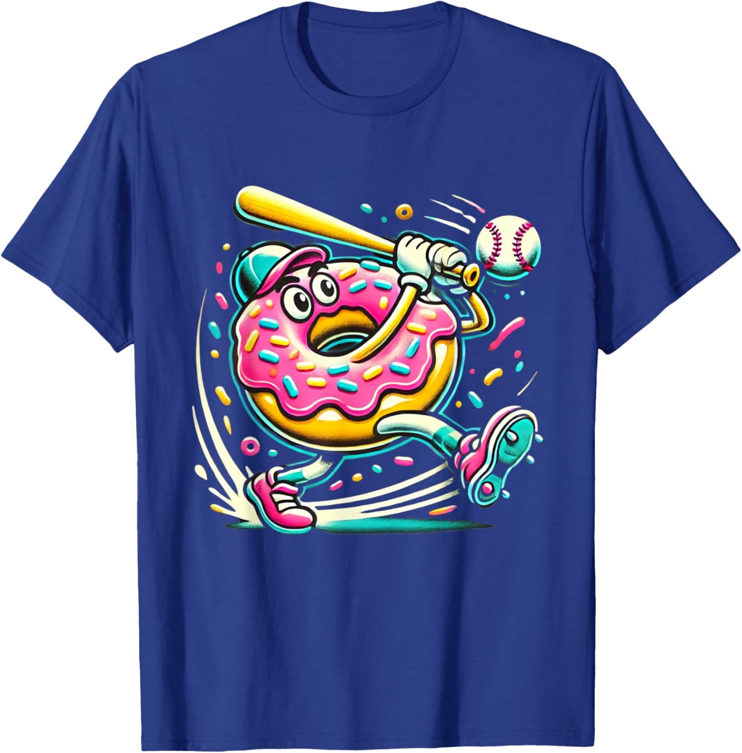 Funny Donut Playing Baseball Food Champ Sports Donut T-Shirt - T-Shirt | Royal
