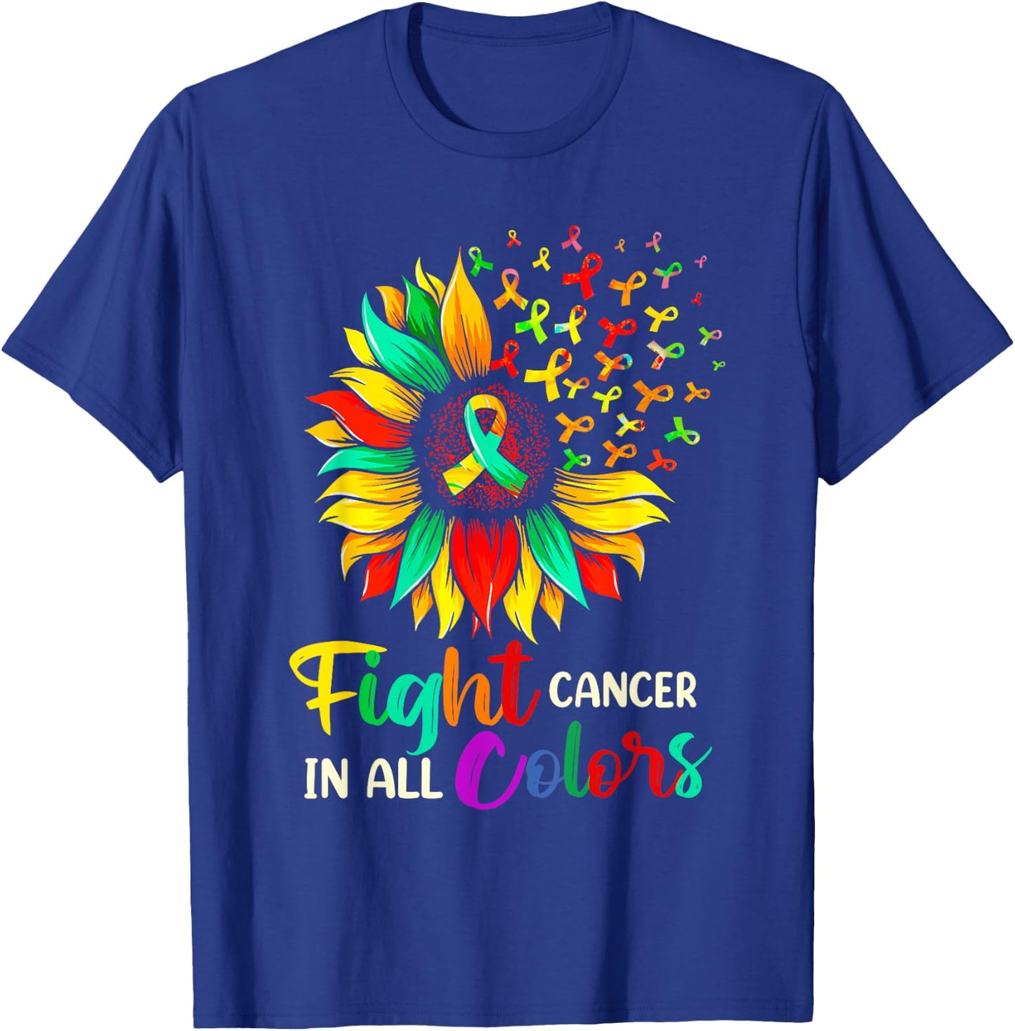 Fight Cancer In All Color Sunflower Breast Cancer Awareness T-Shirt - T-Shirt | Royal