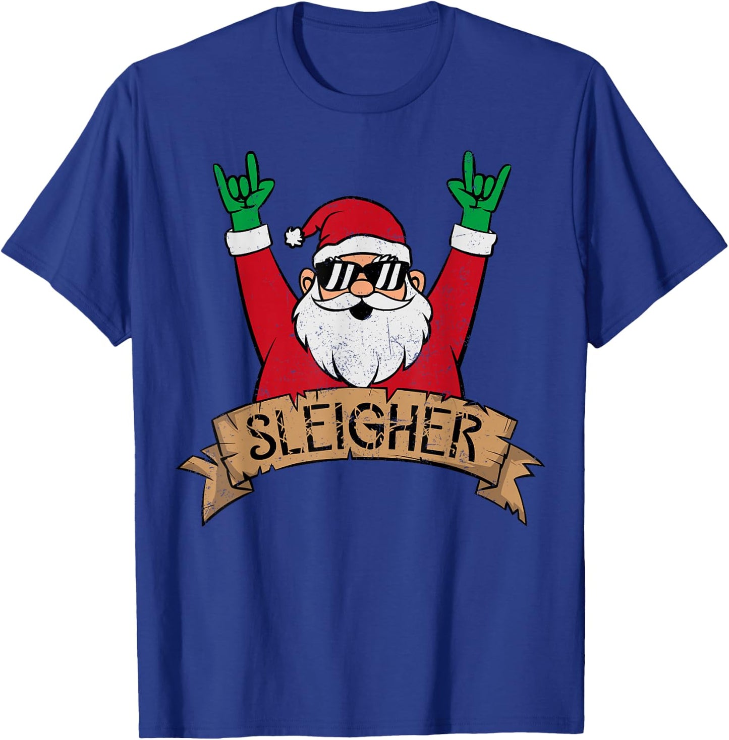 Christmas Sleigher Santa Rock On Xmas Rocker T-Shirt - T-Shirt | Royal