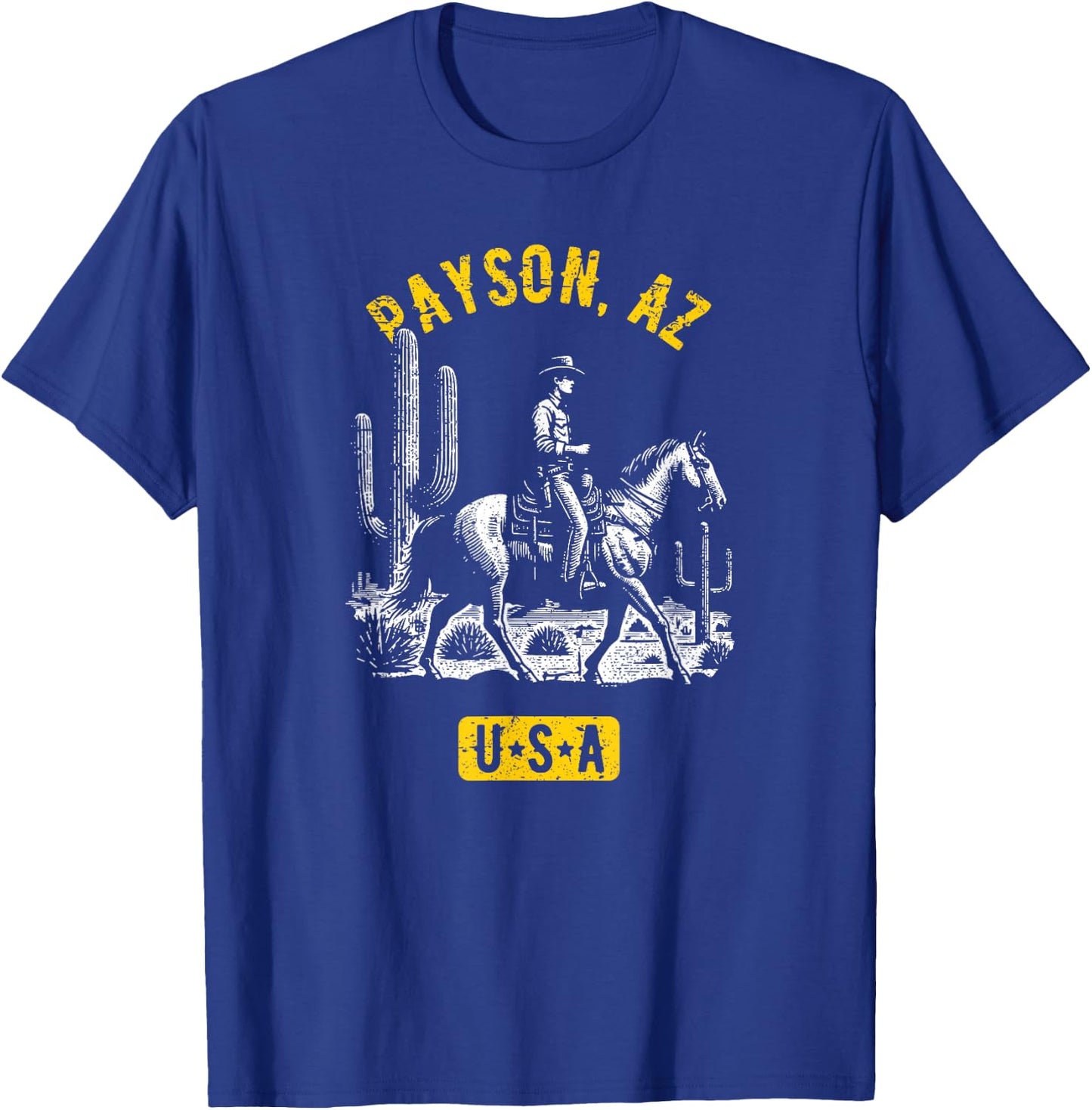 Payson AZ USA Cowboy Horse Distressed Style Design T-Shirt - T-Shirt | Royal