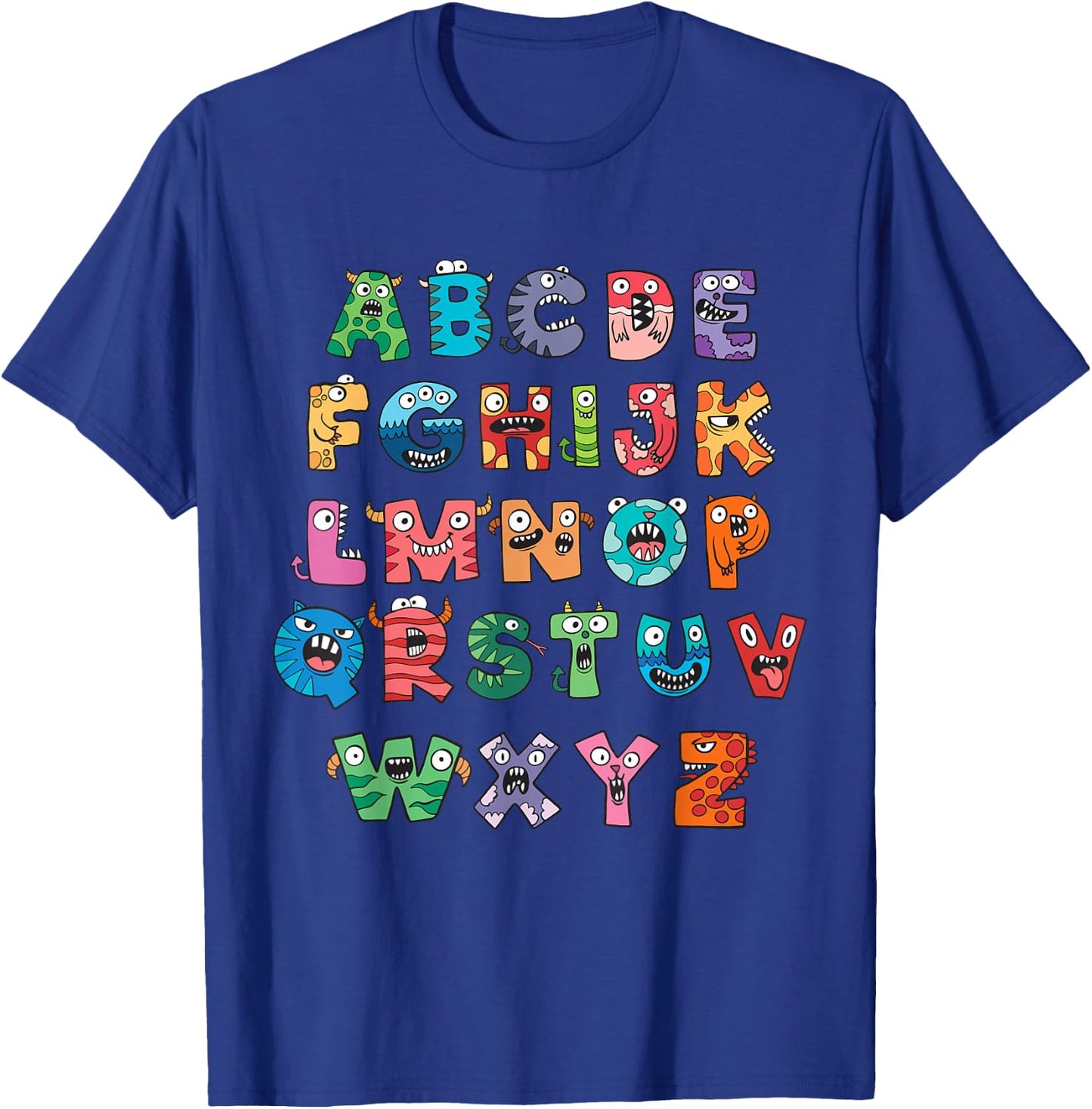 Monster Alphabet Fun Colorful Educational Kids T-Shirt - T-Shirt | Royal