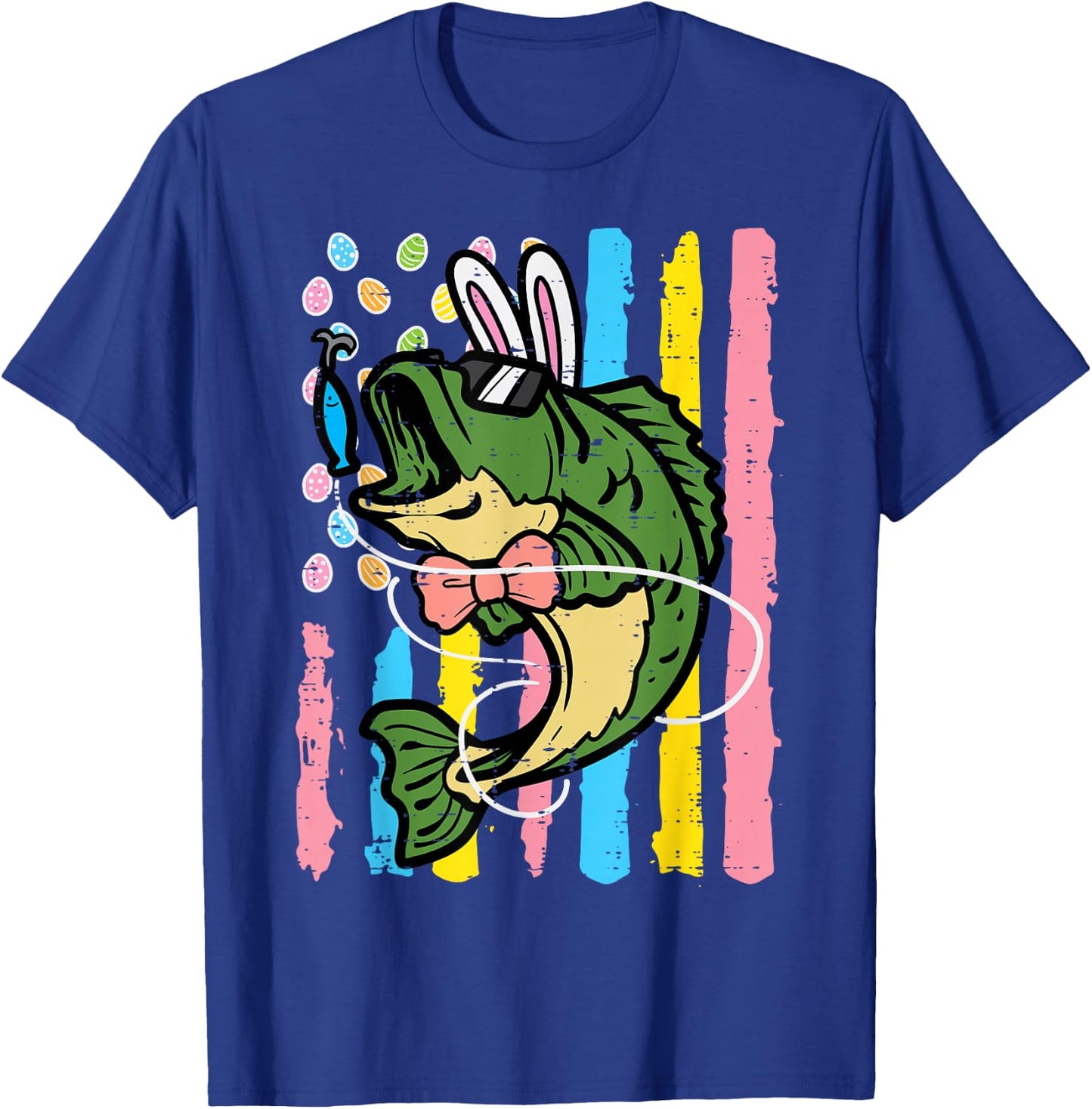 Easter Bass Fish Bunny US Flag Patriot Fishing Men Women Kid T-Shirt - T-Shirt | Royal