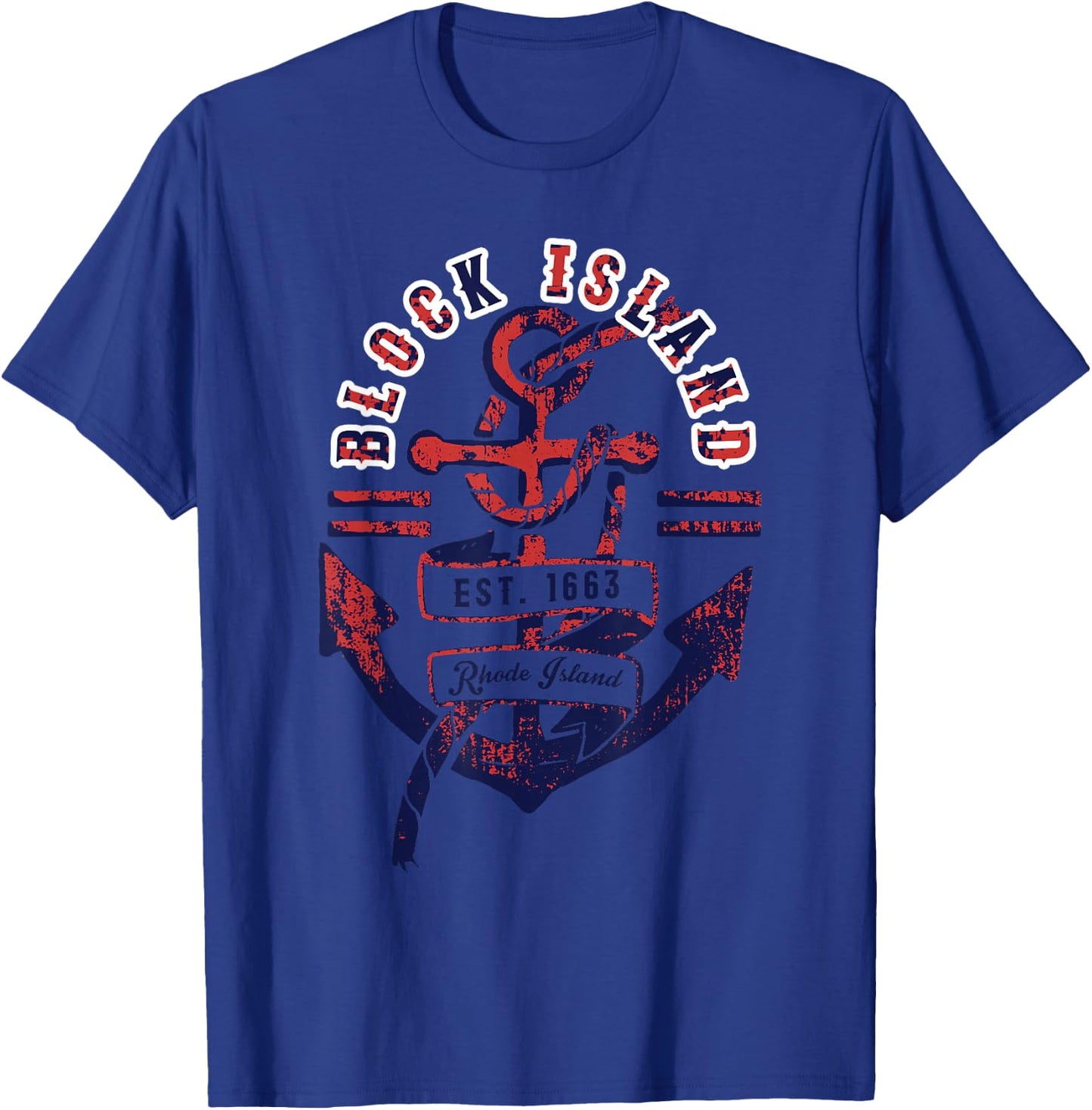 Vintage Distressed Anchor & Rope Block Island Rhode Island T-Shirt - T-Shirt | Royal