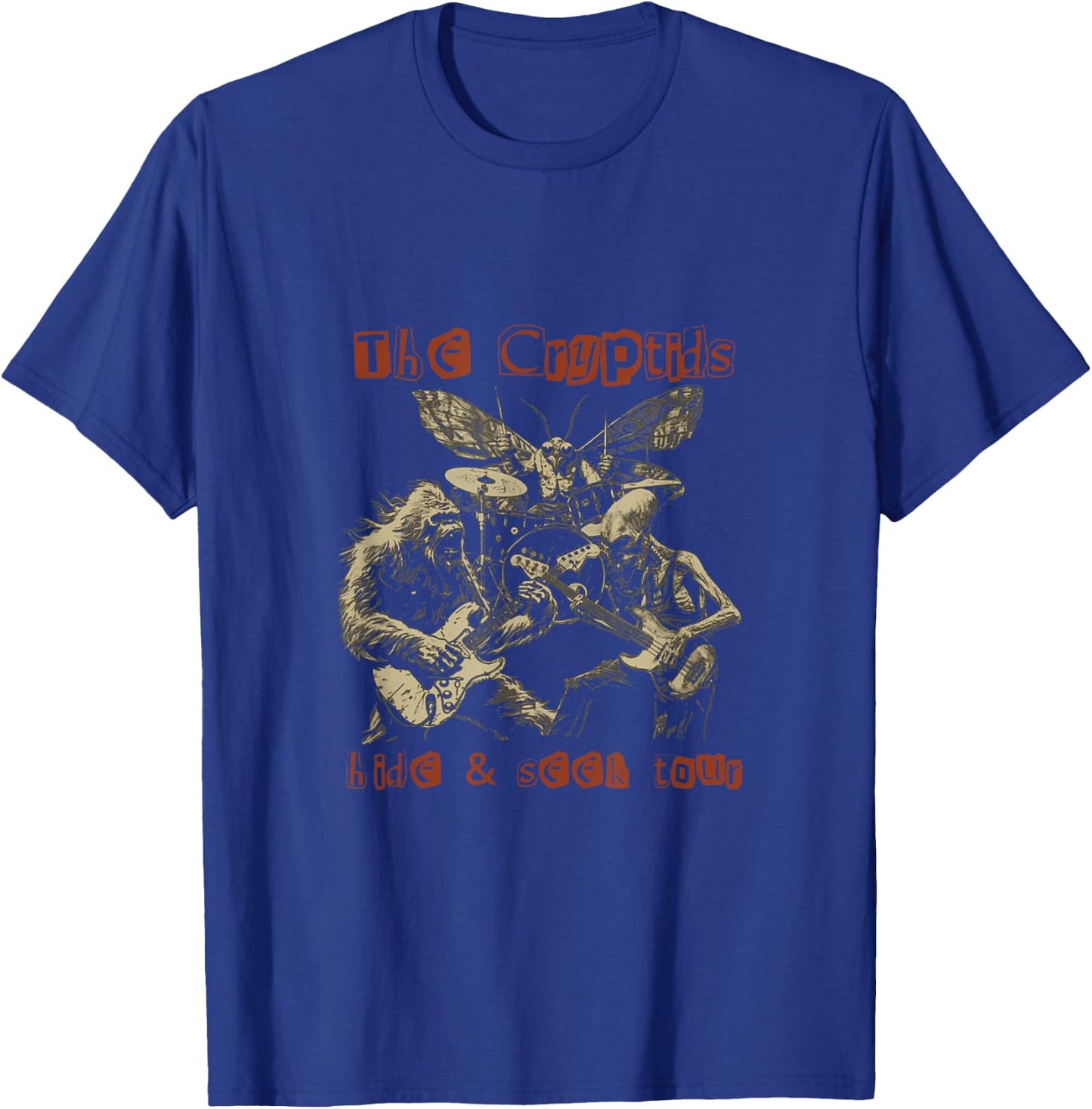 The Cryptids Hide & Seek Tour CryptidBigfoot Mothman UFO T-Shirt - T-Shirt | Royal