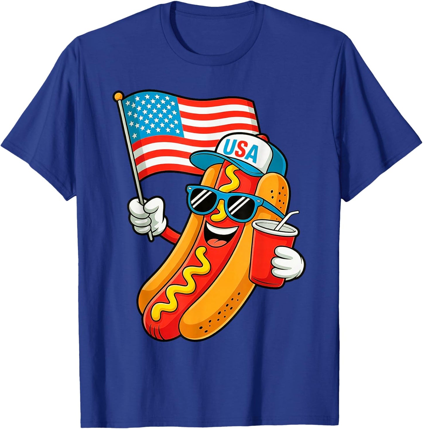 4th of July Hotdog Funny Fourth of July Patriotic USA Flag T-Shirt - T-Shirt | Royal