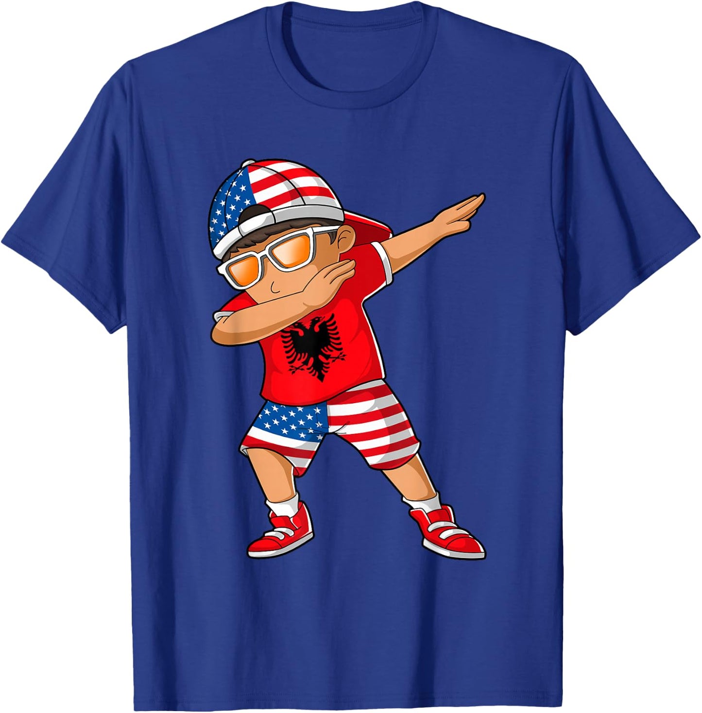 Half American Half Albanian Boy Kid Albania Flag Patriotic T-Shirt - T-Shirt | Royal