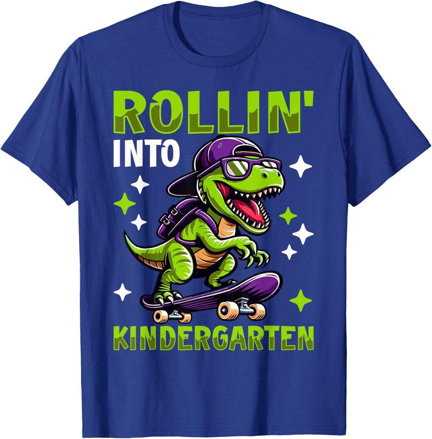 Rollin Into Kindergarten Dinosaur First Day Back To School T-Shirt - T-Shirt | Royal