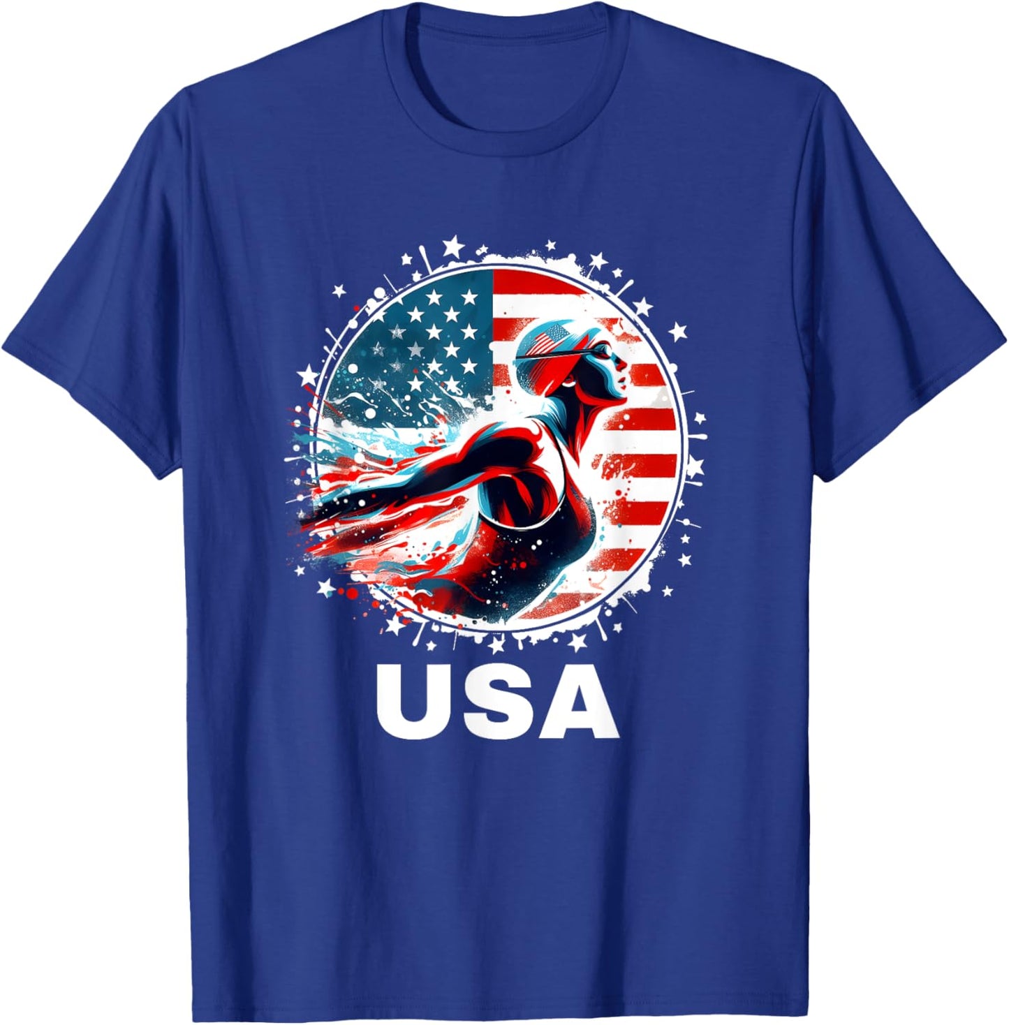 Swimming United States Women Team American Flag Swimming T-Shirt - T-Shirt | Royal