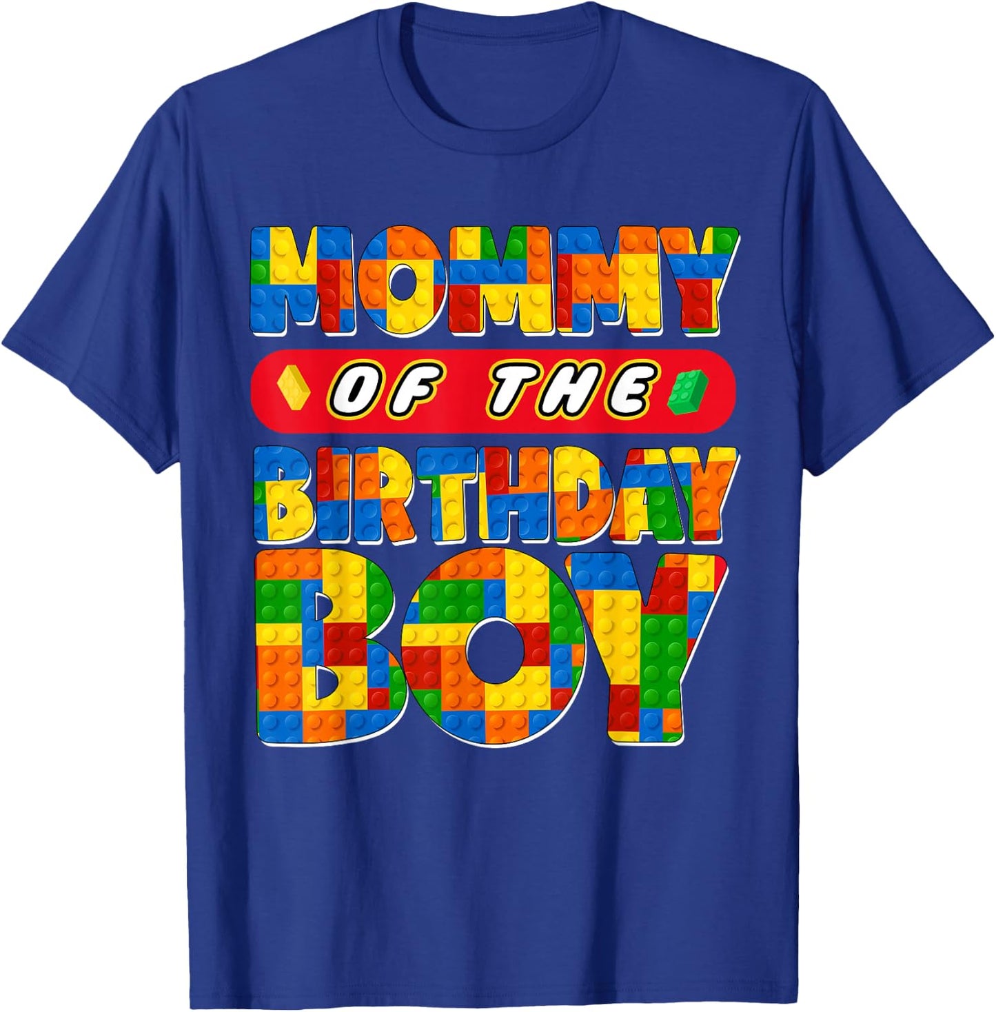 Mom And Dad Mommy Birthday Boy Building Bricks Family Party T-Shirt - T-Shirt | Royal