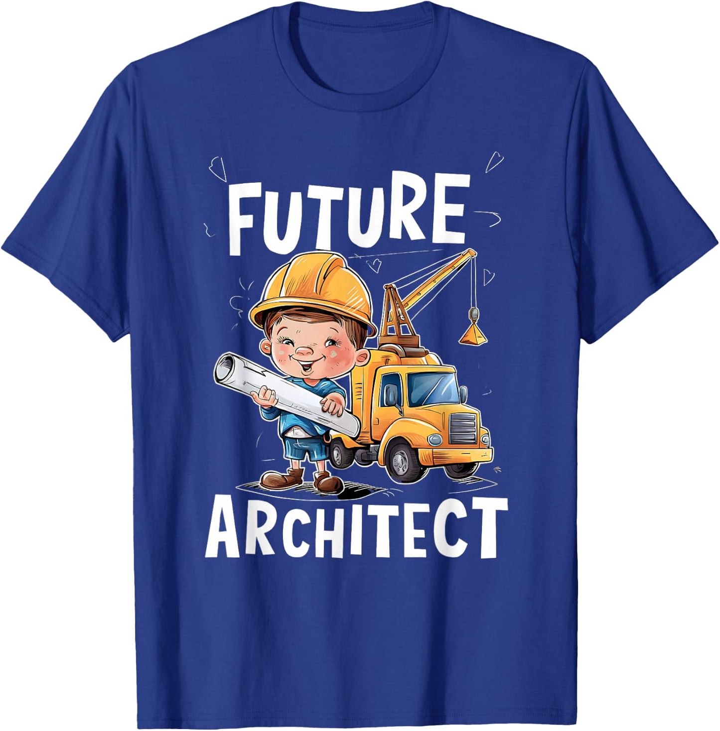 Future Construction Worker With Blueprint T-Shirt - T-Shirt | Royal