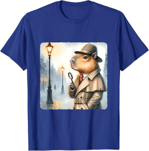 Capybara Detective With Magnifying Glass. Trench Coat Hat T-Shirt - T-Shirt | Royal