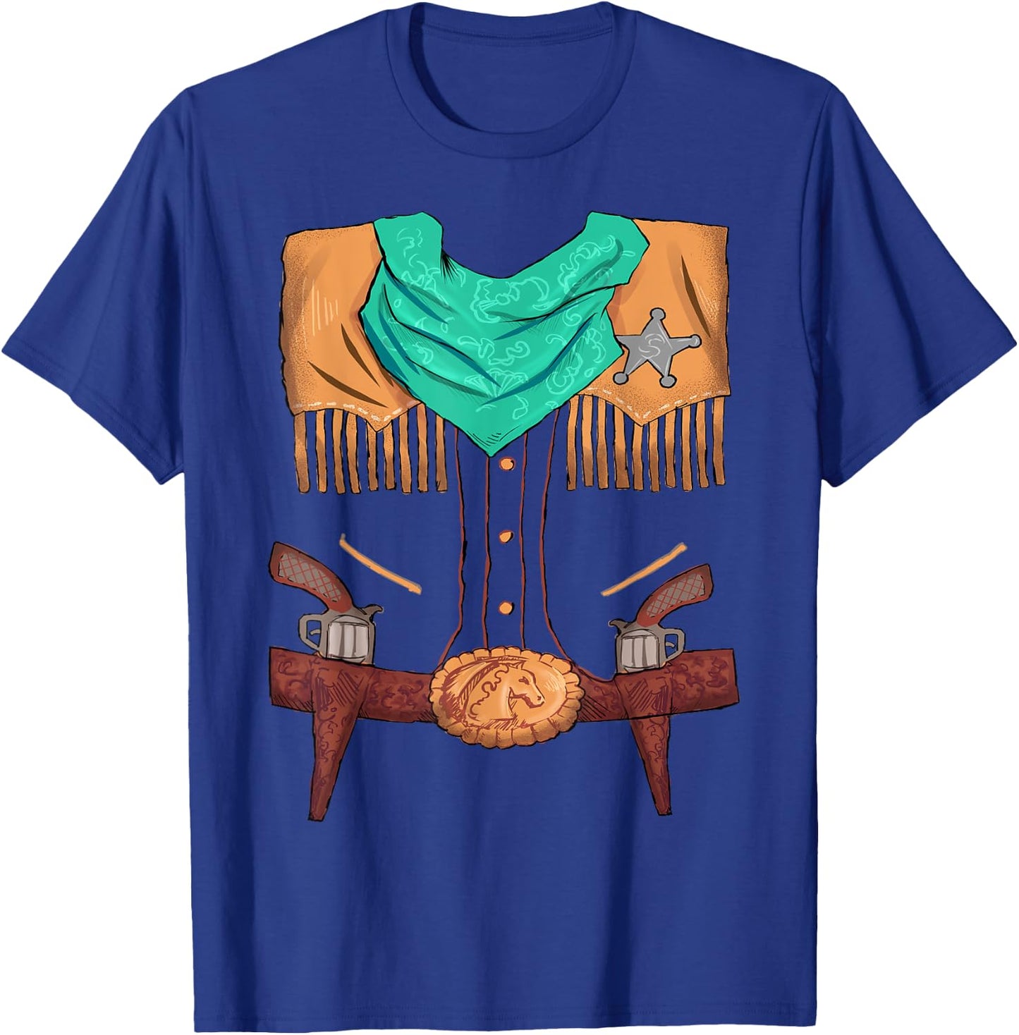 Funny Cowboy Western Halloween Costume Sheriff Vest Outfit T-Shirt - T-Shirt | Royal