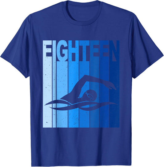 18th Birthday Swimming 18 Year Old Birthday Swimmer T-Shirt - T-Shirt | Royal
