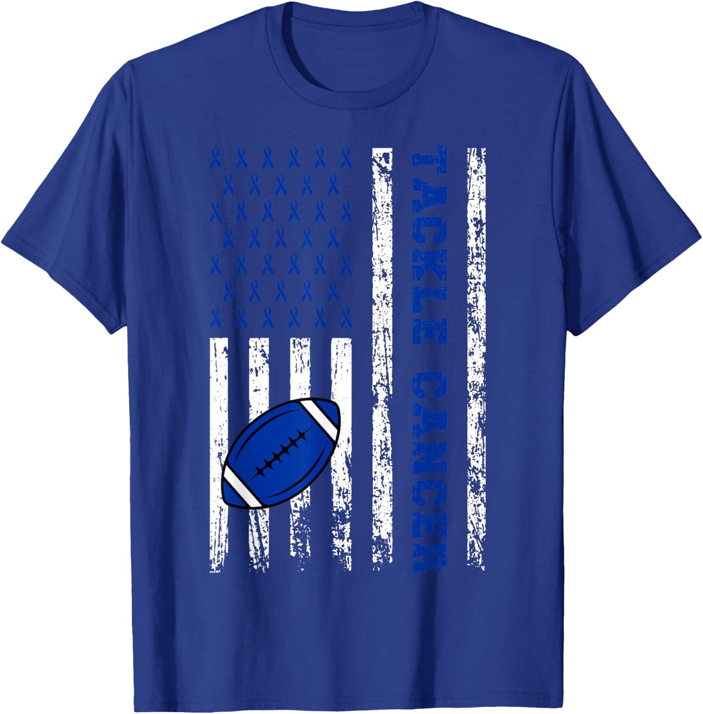 Tackle Football Dark Blue Ribbon Colon Cancer Awareness Kid T-Shirt - T-Shirt | Royal