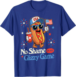 Retro No Shame In My Funny Glizzy Game Hotdog American Flag Women T-Shirt - T-Shirt | Royal