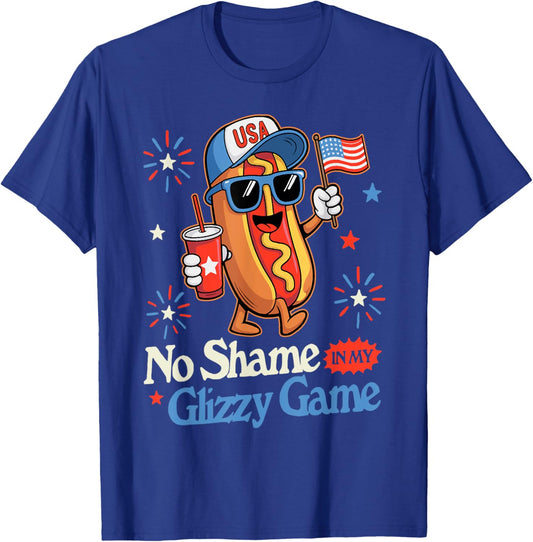 Retro No Shame In My Funny Glizzy Game Hotdog American Flag Women T-Shirt - T-Shirt | Royal