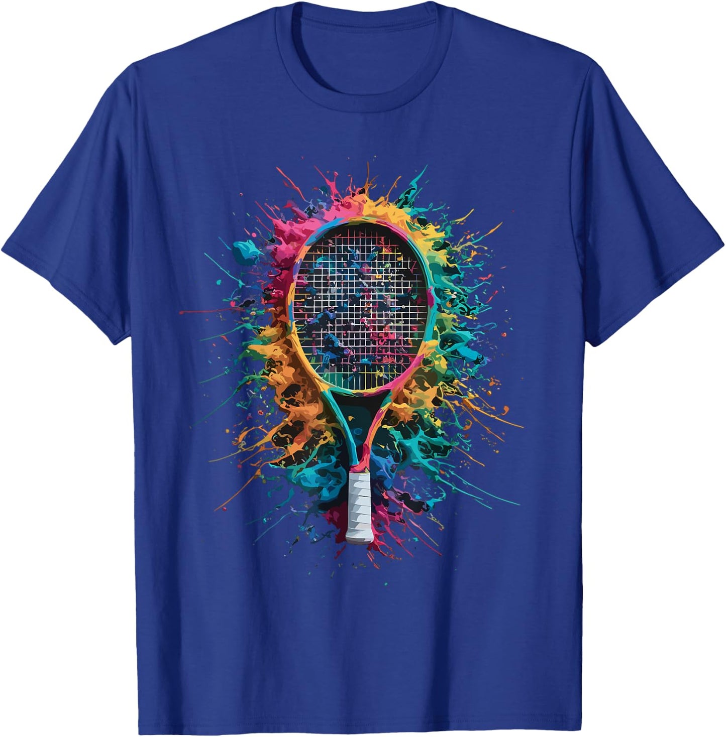 Colorful Paint Splash Tennis Racket Art Graphic T-Shirt - T-Shirt | Royal