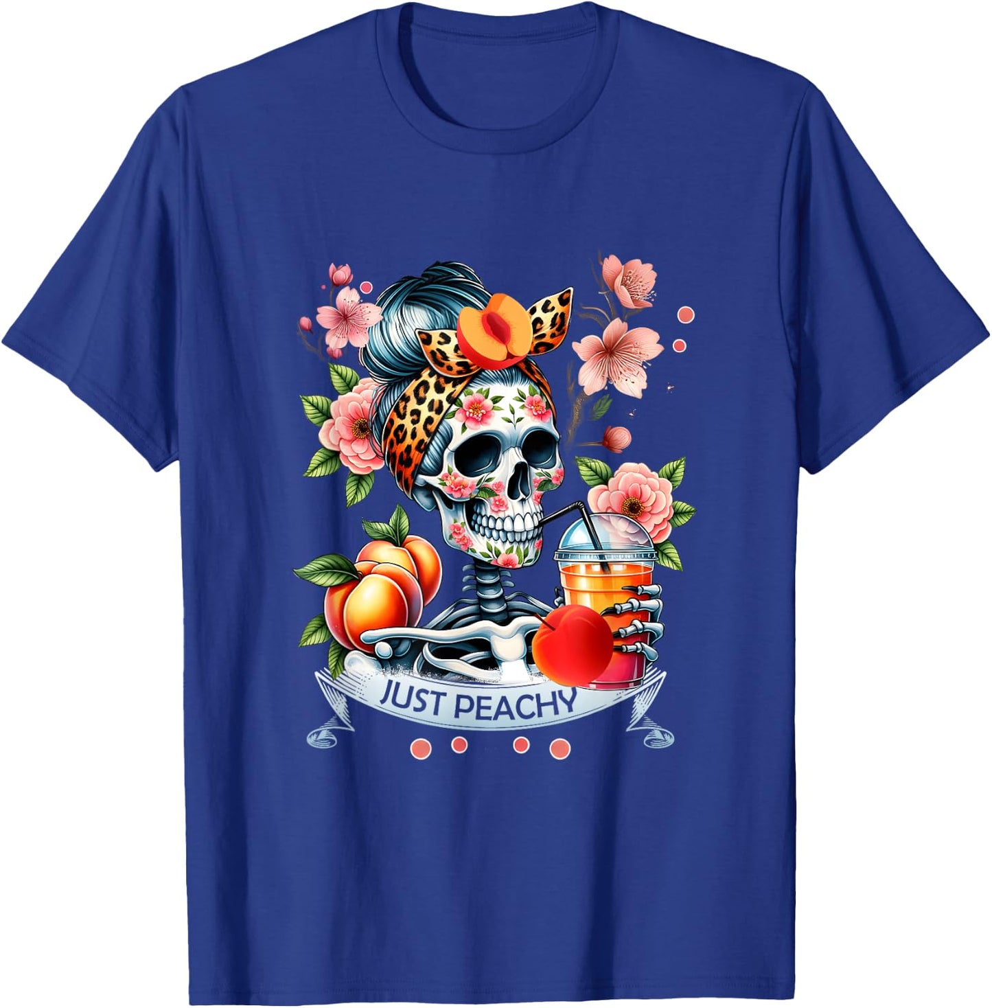 Floral Just-Peachy Skeleton Drink Badana Leopard Humor T-Shirt - T-Shirt | Royal