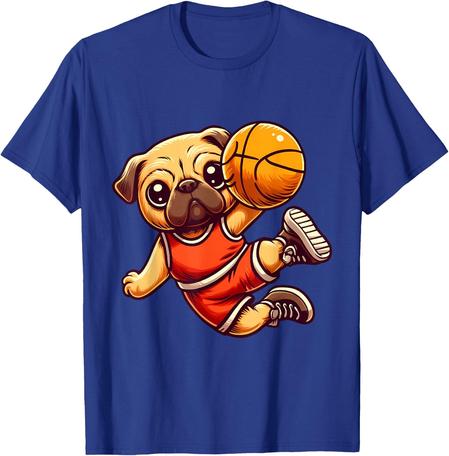 Pug Basketball Player Dog Lover Men Women Kids T-Shirt - T-Shirt | Royal