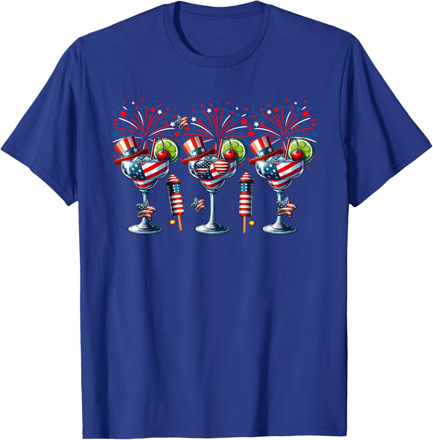 Three Glasses Of Cocktail Funny Drinker Patriotic 4th July Women Men T-Shirt - T-Shirt | Royal