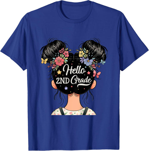 Kids Hello 2nd Grade Messy Hair Bun Girl Back To School Kids