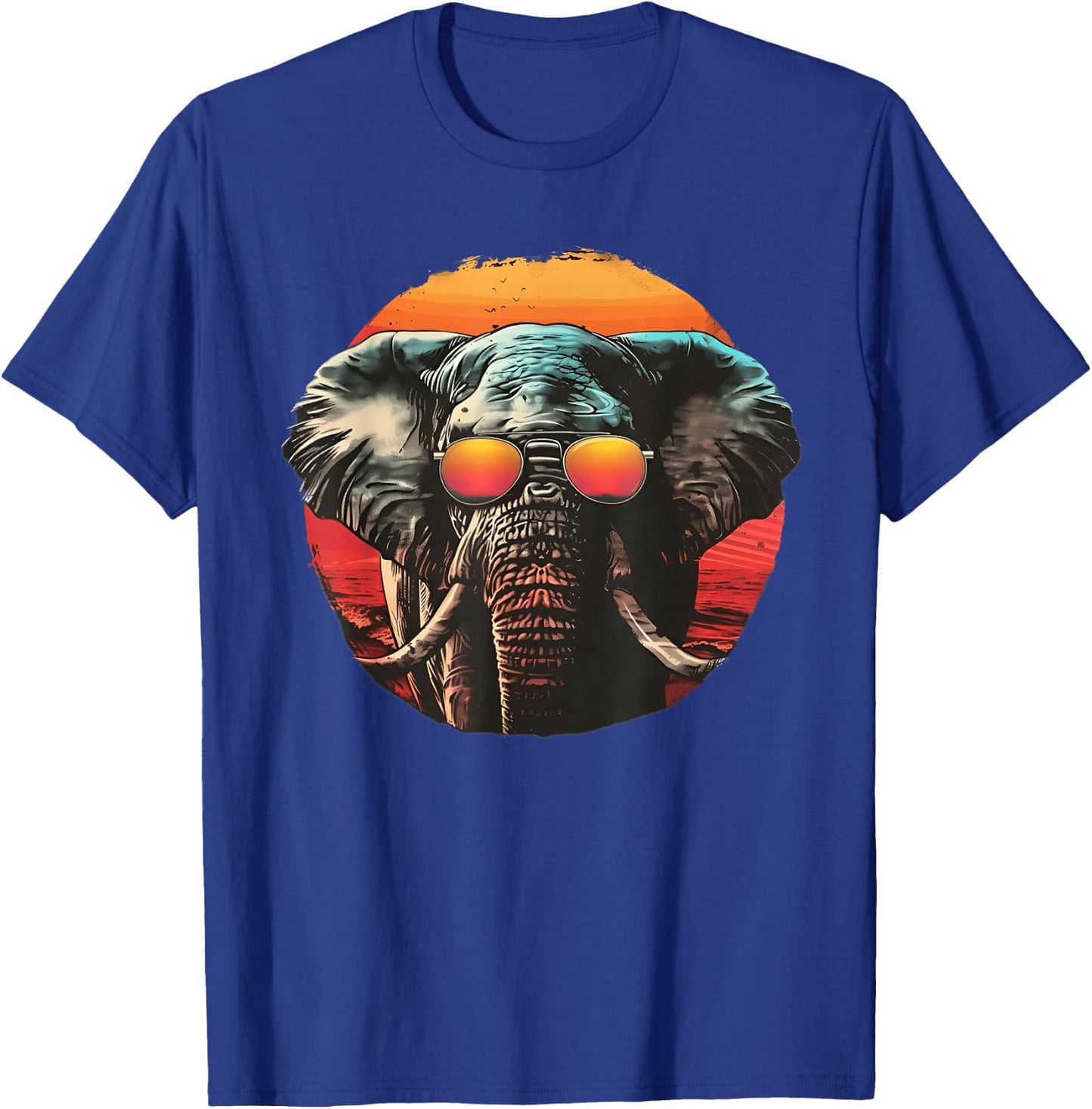 Elephant with Sunglasses Retro sunset summer T-Shirt - T-Shirt | Royal