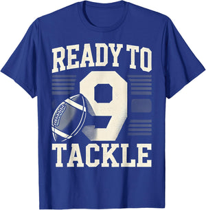 Ready To Tackle 9th Birthday Football T-Shirt - T-Shirt | Royal