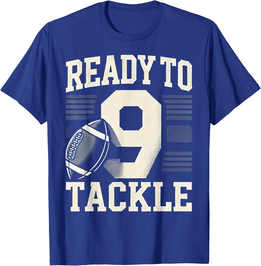 Ready To Tackle 9th Birthday Football T-Shirt - T-Shirt | Royal