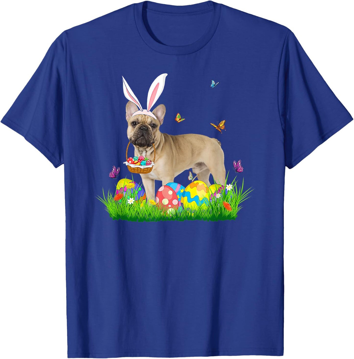 Bunny French Bulldog With Egg Basket Easter Hunting Egg Men Women T-Shirt - T-Shirt | Royal