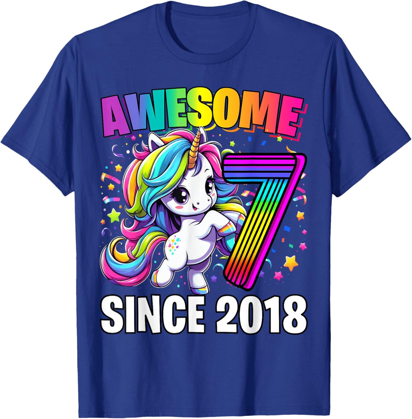 Unicorn 7th Birthday 7 Year Old Unicorn Party Girls Outfit T-Shirt - T-Shirt | Royal