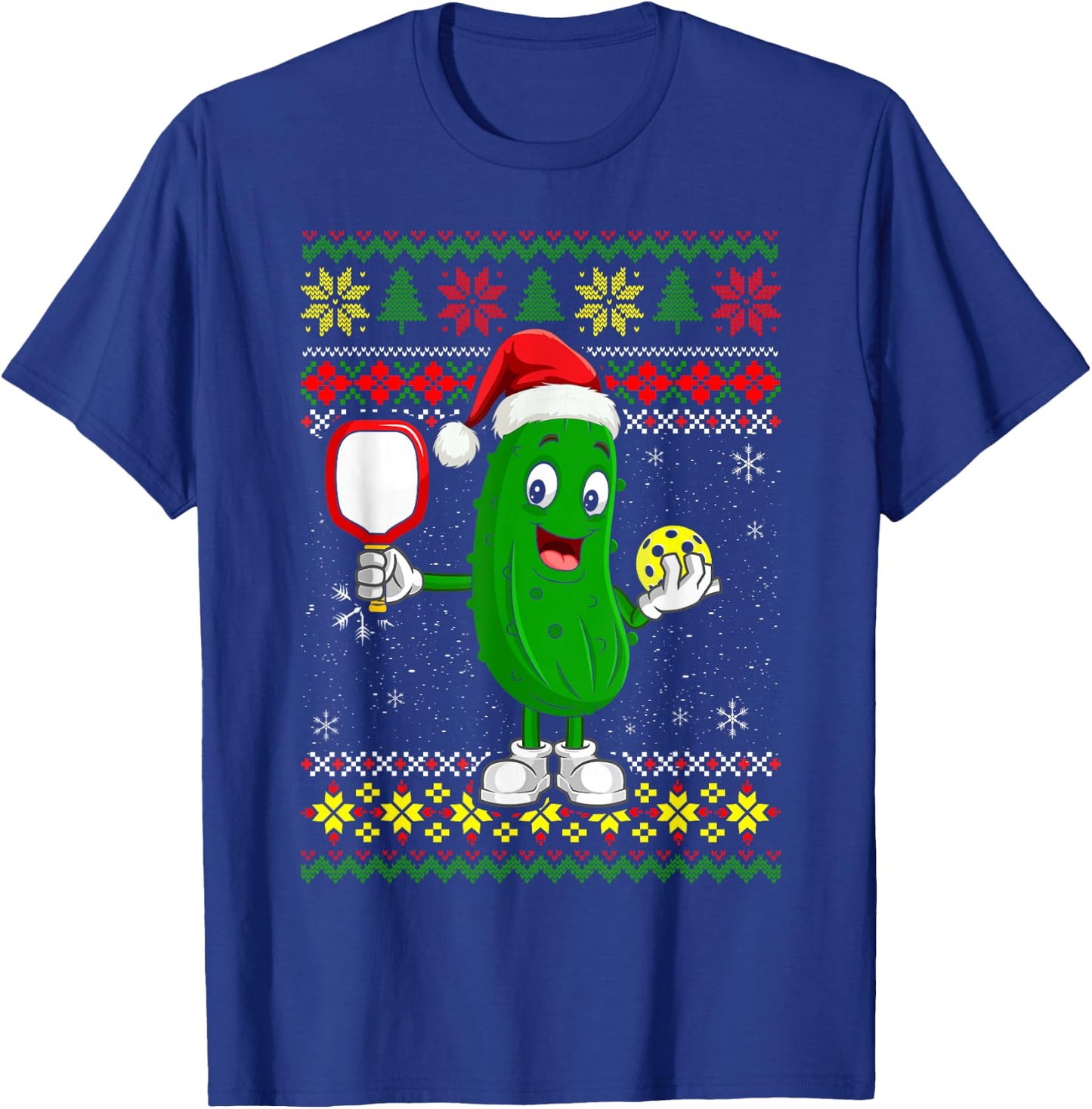 Pickleball Santa Claus Ugly Christmas Sweater Pattern T-Shirt - T-Shirt | Royal