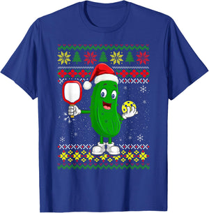 Pickleball Santa Claus Ugly Christmas Sweater Pattern T-Shirt - T-Shirt | Royal