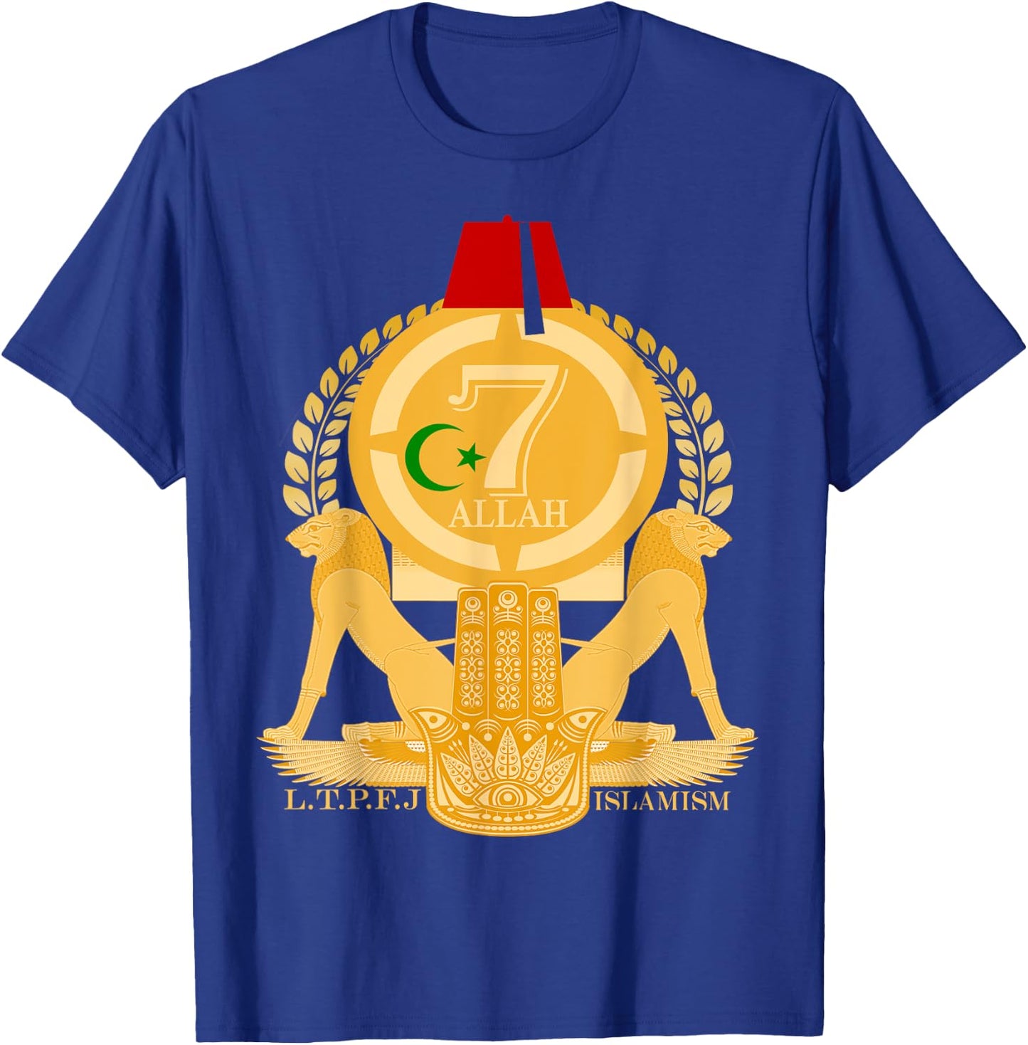 Moorish American Islamism With Hand Of Fatima Kemetic Lions T-Shirt - T-Shirt | Royal