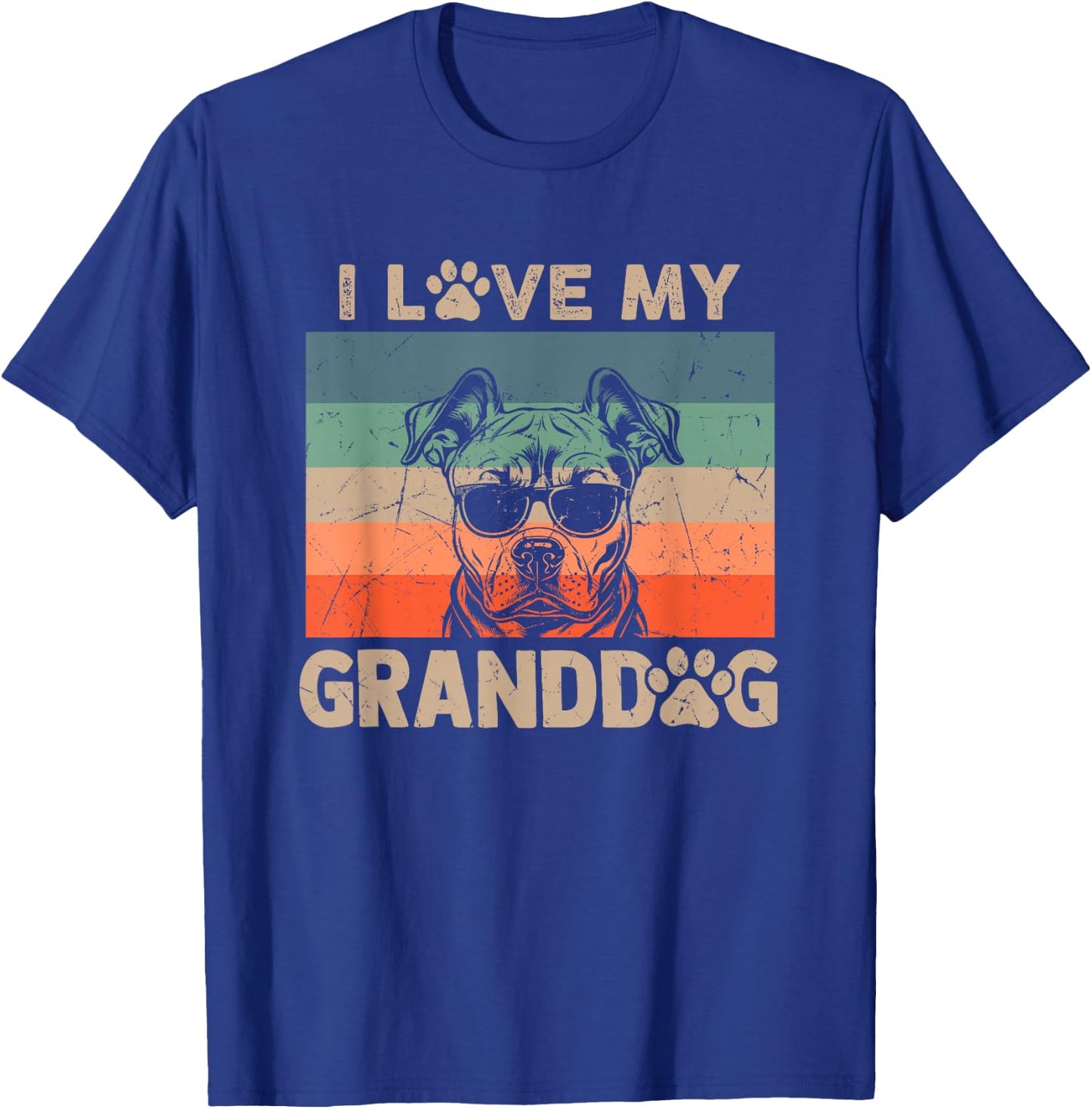 I Love My Granddog Pitbull Grandma Grandpa Dog Owner Dog Paw Men Women Kids T-Shirt - T-Shirt | Royal
