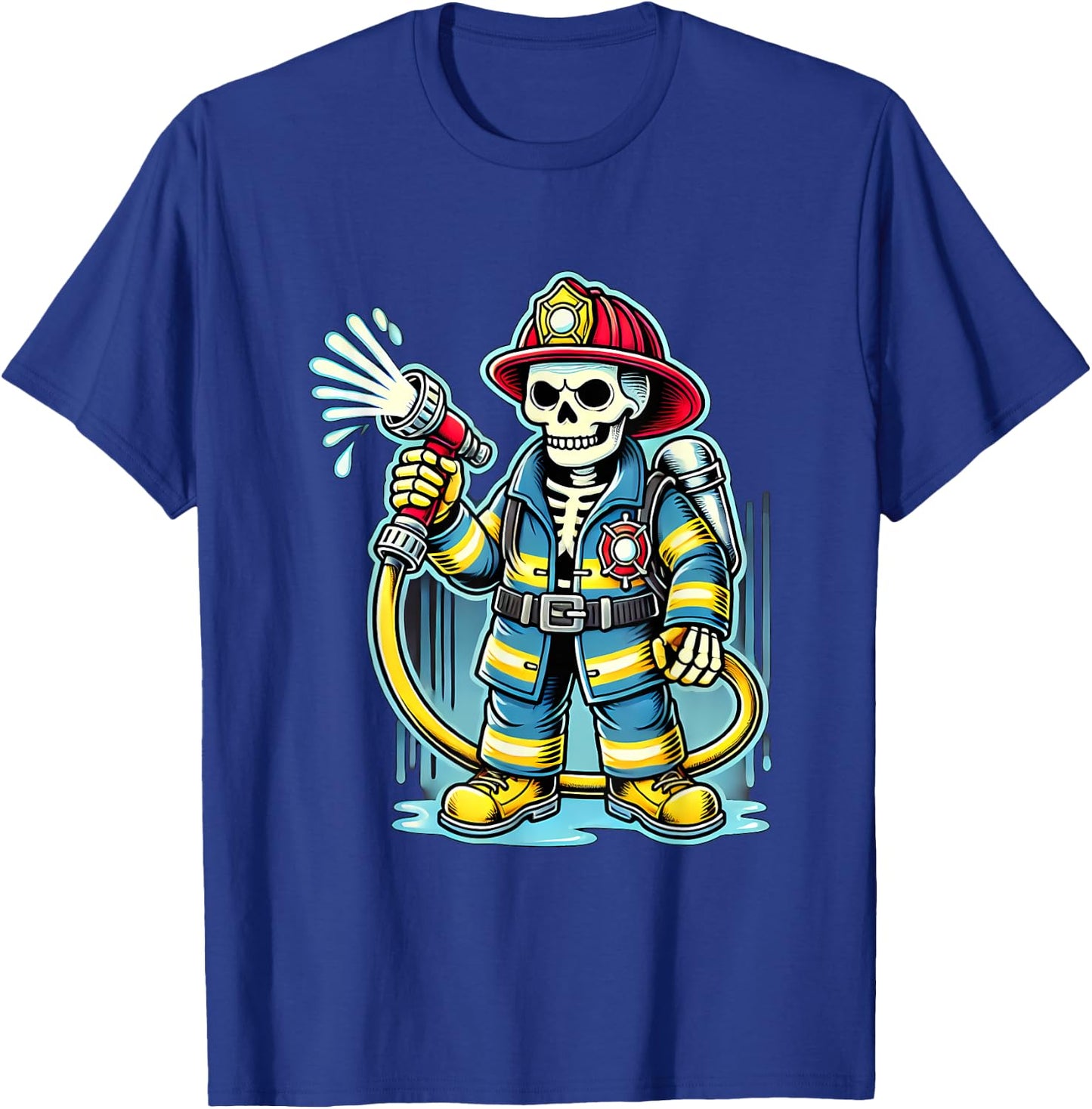 Halloween Skeleton Firefighter T-Shirt - T-Shirt | Royal