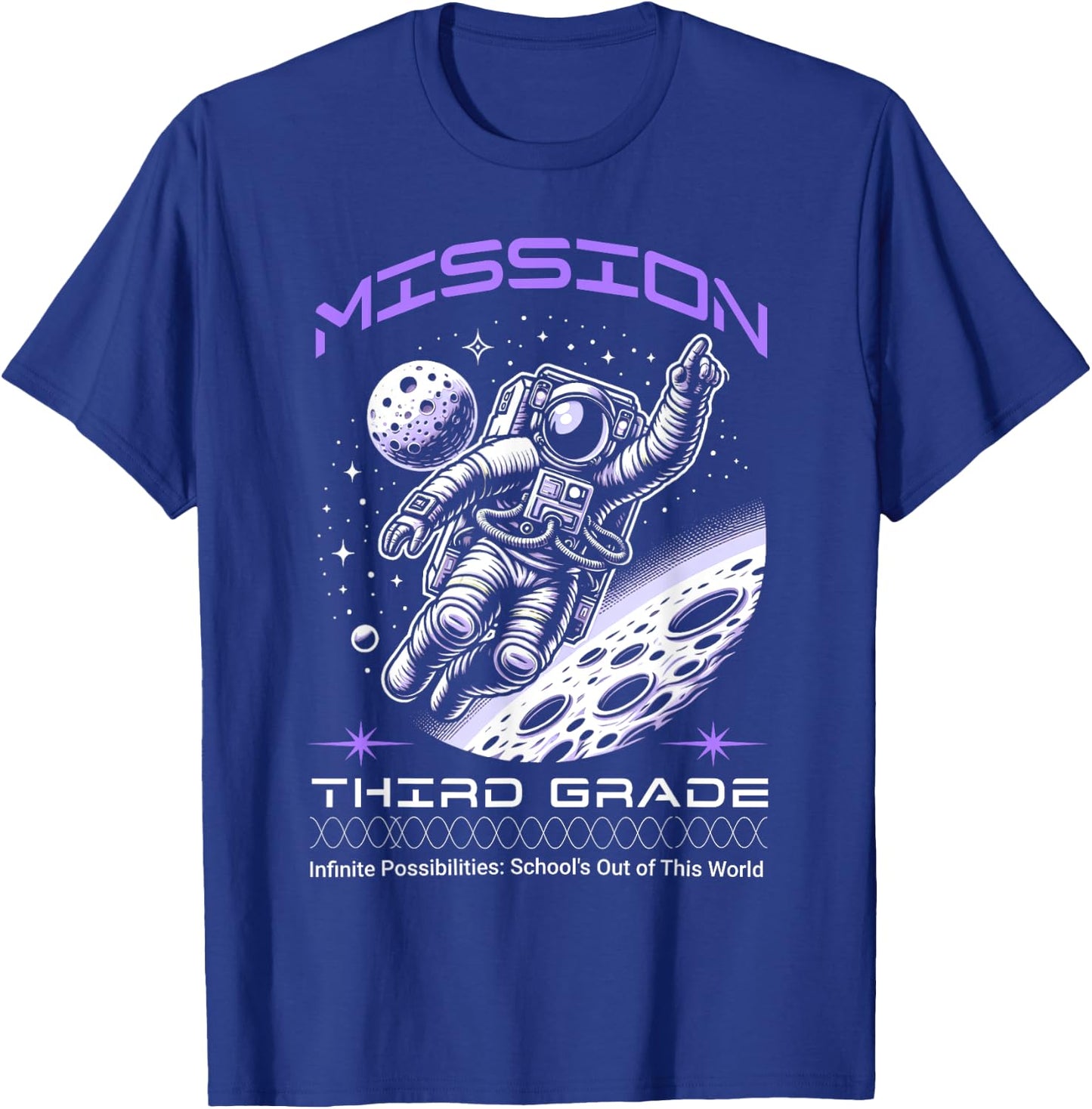 Third Grade Back To School Space Rocket Astronaut T-Shirt - T-Shirt | Royal