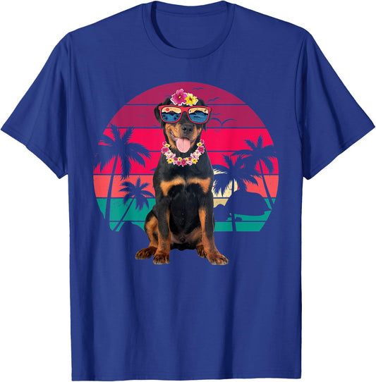 Retro Hawaiian Rottweiler Dog Tropical Floral Summer Vibes Men Women Kids T-Shirt - T-Shirt | Royal