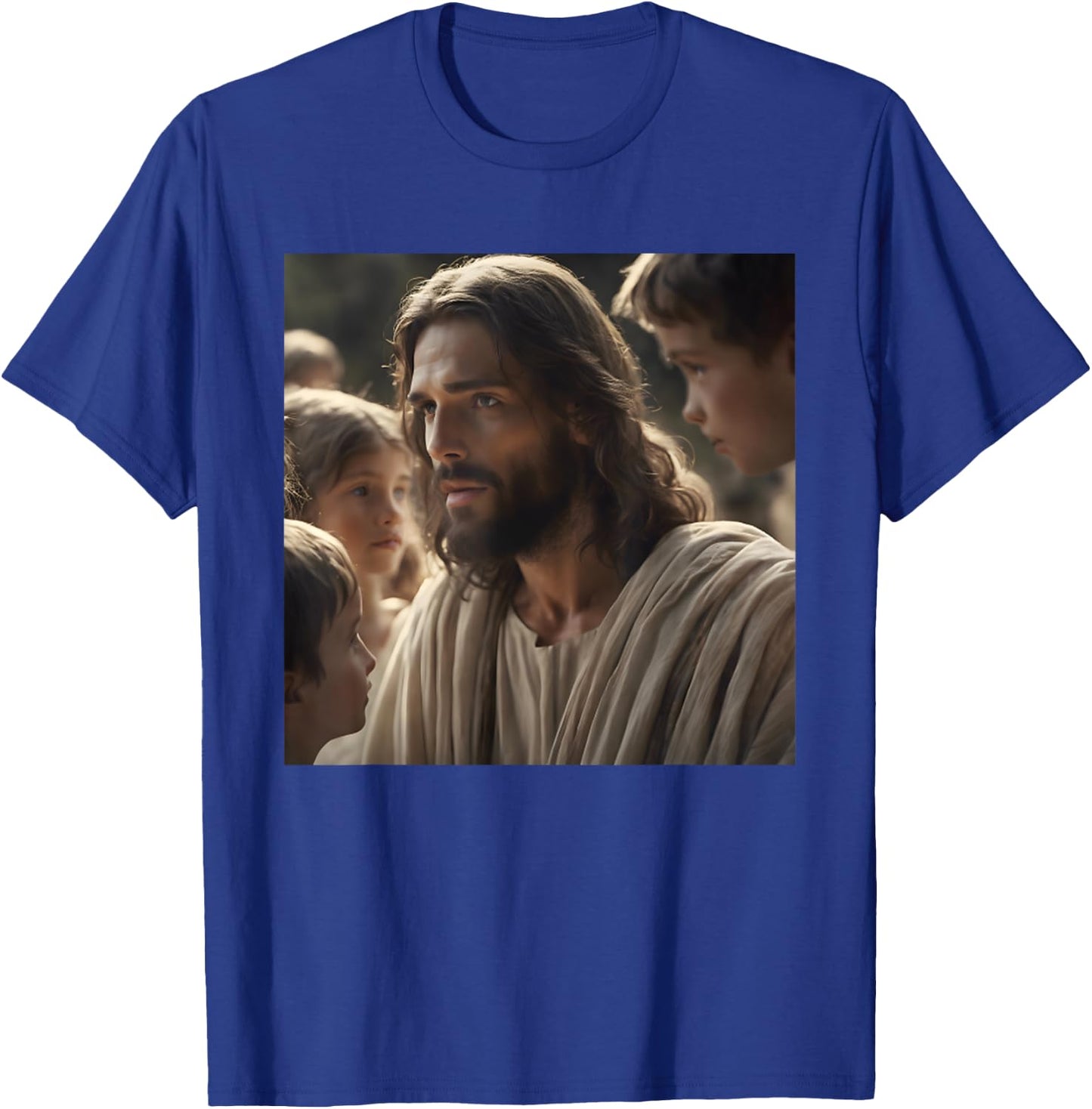 Vintage Jesus With Kids Face Of Jesus Portrait Christ T-Shirt - T-Shirt | Royal