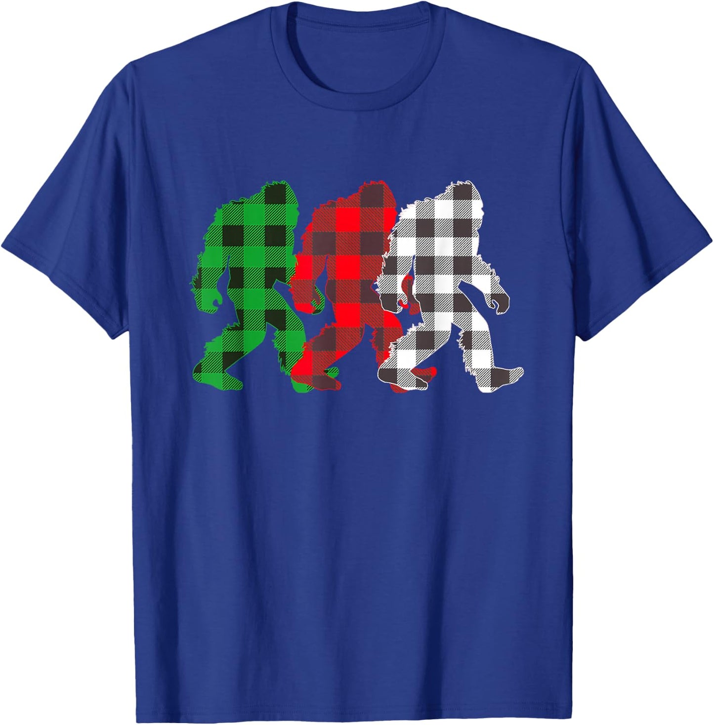 I Heart Cryptids Co. -Adults, -Kids Christmas Buffalo Plaid Believe Sasquatch T-Shirt - T-Shirt | Royal