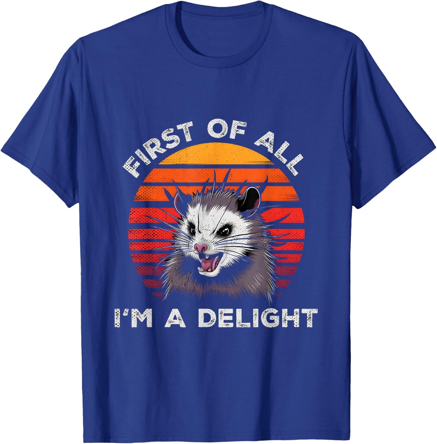 Sarcastic Pun Opossum Men Women First Of All Im A Delight T-Shirt - T-Shirt | Royal