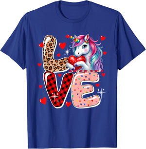 LOVE Unicorn Leopard Cute Hearts Valentine's Day Kid Toddler T-Shirt - T-Shirt | Royal
