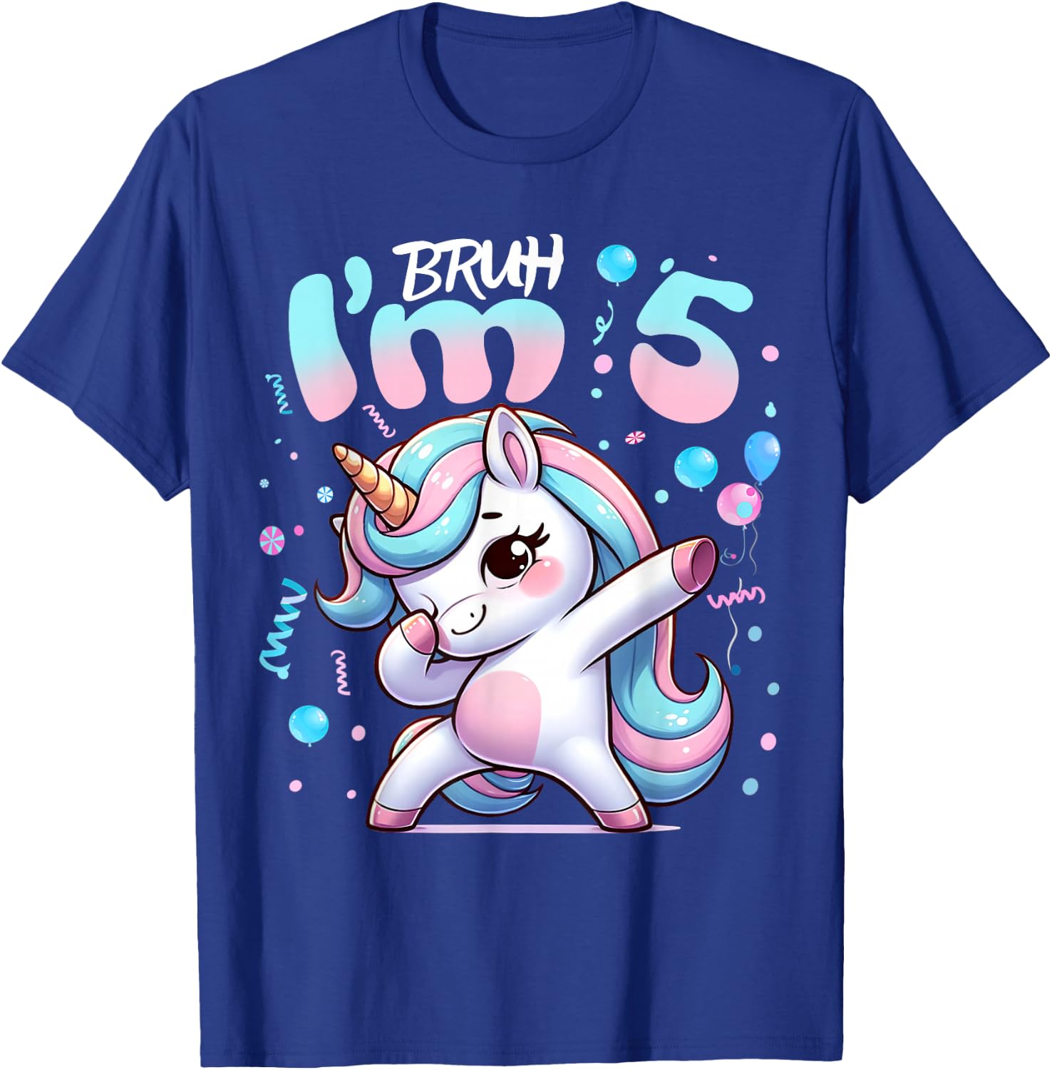 5th Birthday Girl Dabbing Unicorn Bruh I'm 5 Years Old Girls T-Shirt - T-Shirt | Royal